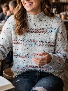 RAGA Women's Mock Neck Speckled Eyelash Knit Sweater Size M